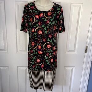 NWOT LuLaRoe Black Floral and Striped Midi Dress
